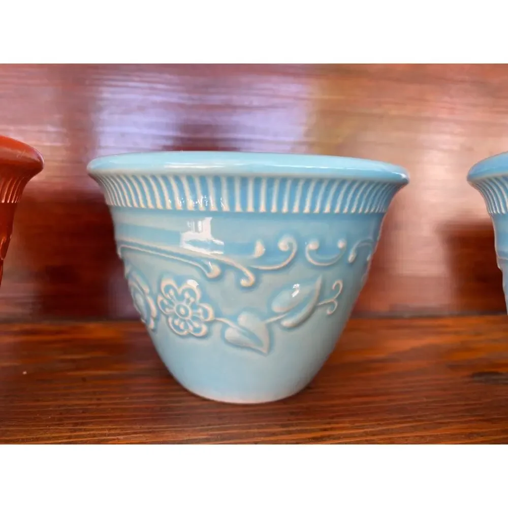 4 T.S.T. Oven Serve Ware Cups 3 Blue 1 Brown